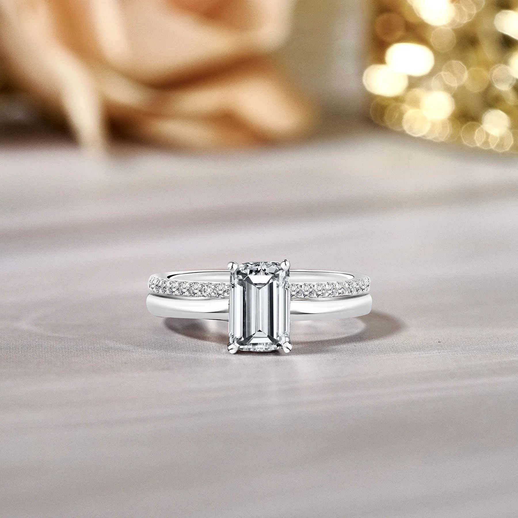 1 Carat Emerald Cut Moissanite Pave Bridal Set Glam Lookbook Lustrous Touch