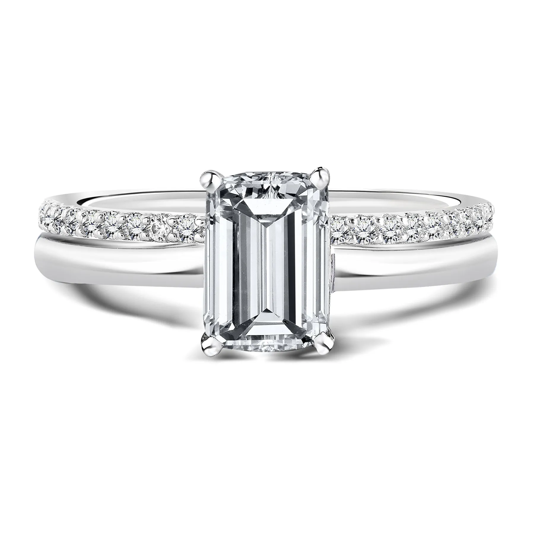 Weekend Ready 1 Carat Emerald Cut Moissanite Pave Bridal Set