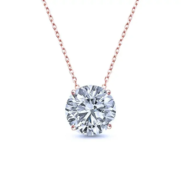 Monogrammed Item Fresh Vibe 1 Carat Round Cut Real Moissanite Solitaire Pendant Necklace in 18k White Gold Over Silver