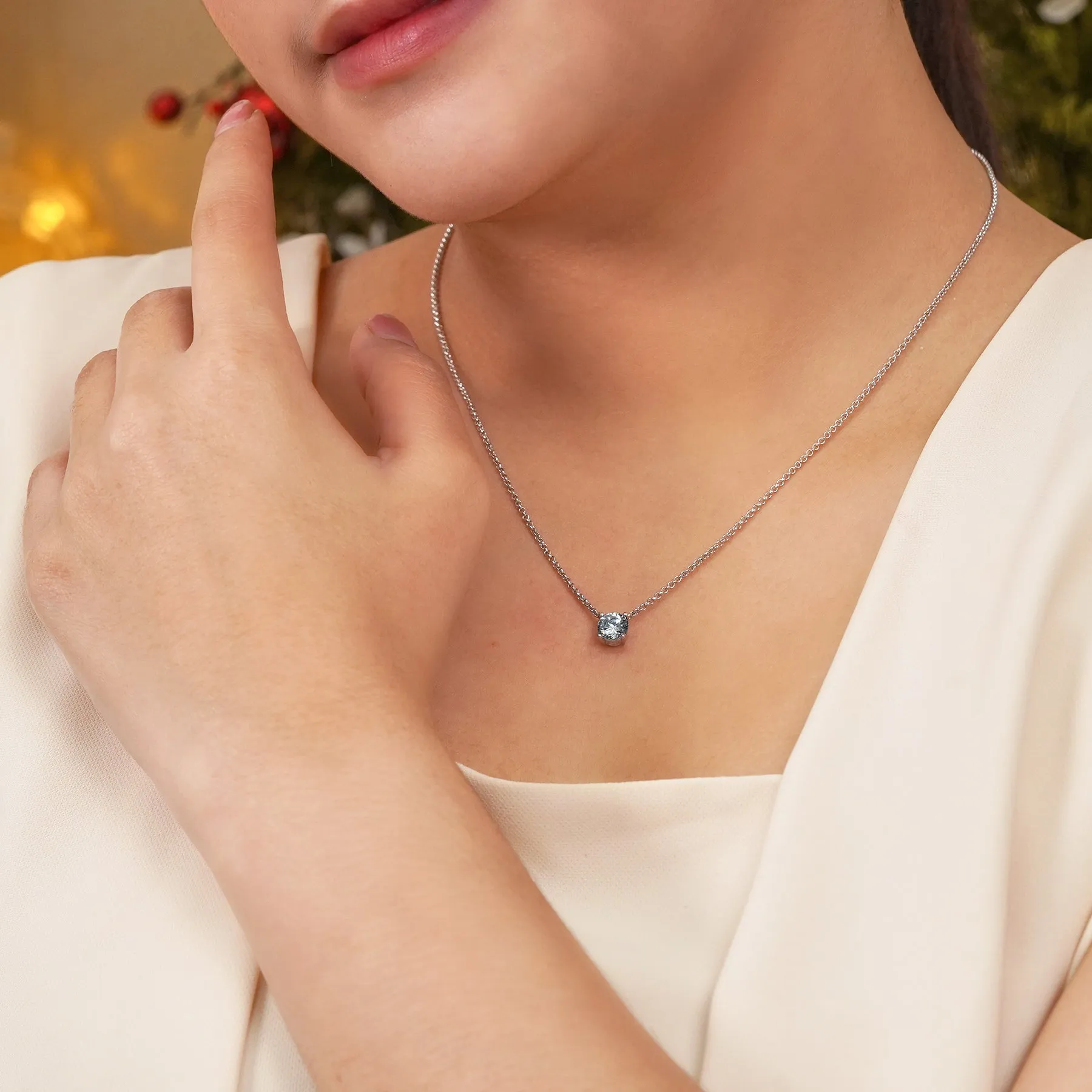 1 Carat Round Cut Real Moissanite Solitaire Pendant Necklace in 18k White Gold Over Silver Bold Choice exquisite design