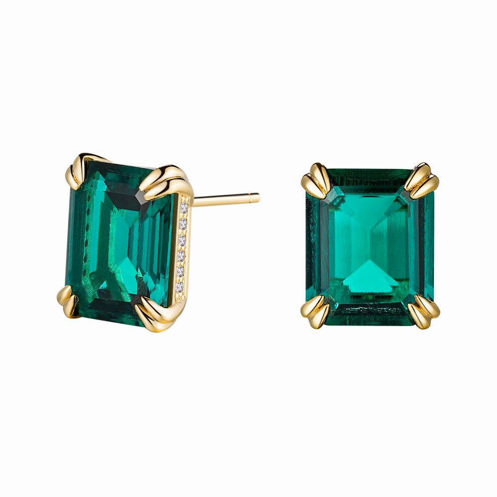 10 Ctw Double Prong Set Emerald Cut Emerald Stud Earrings Refined Glance