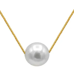 11mm South Sea Cultured Pearl on a 18 inch 18K Yellow Gold Wheat Necklace Mood Piece