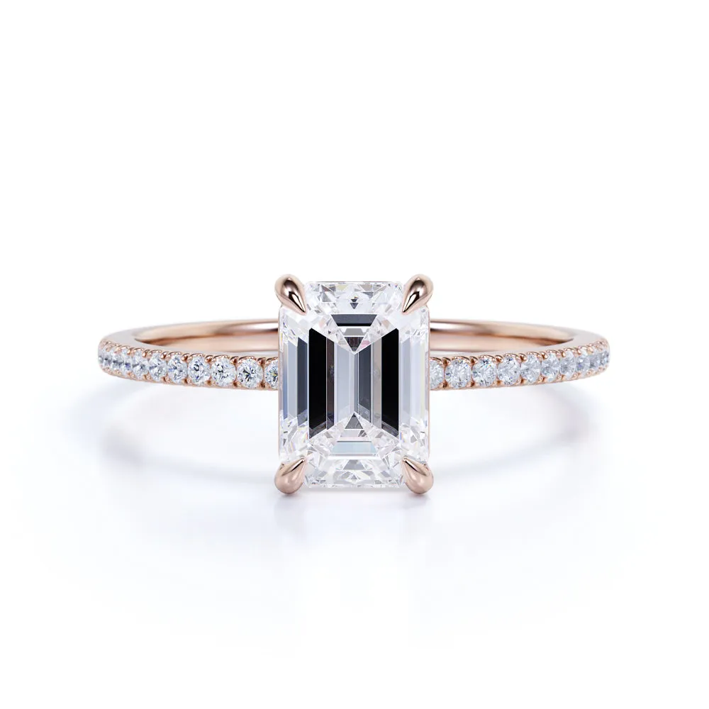 1.25 Carat Emerald Cut Moissanite Pave Engagement Ring Refined Form