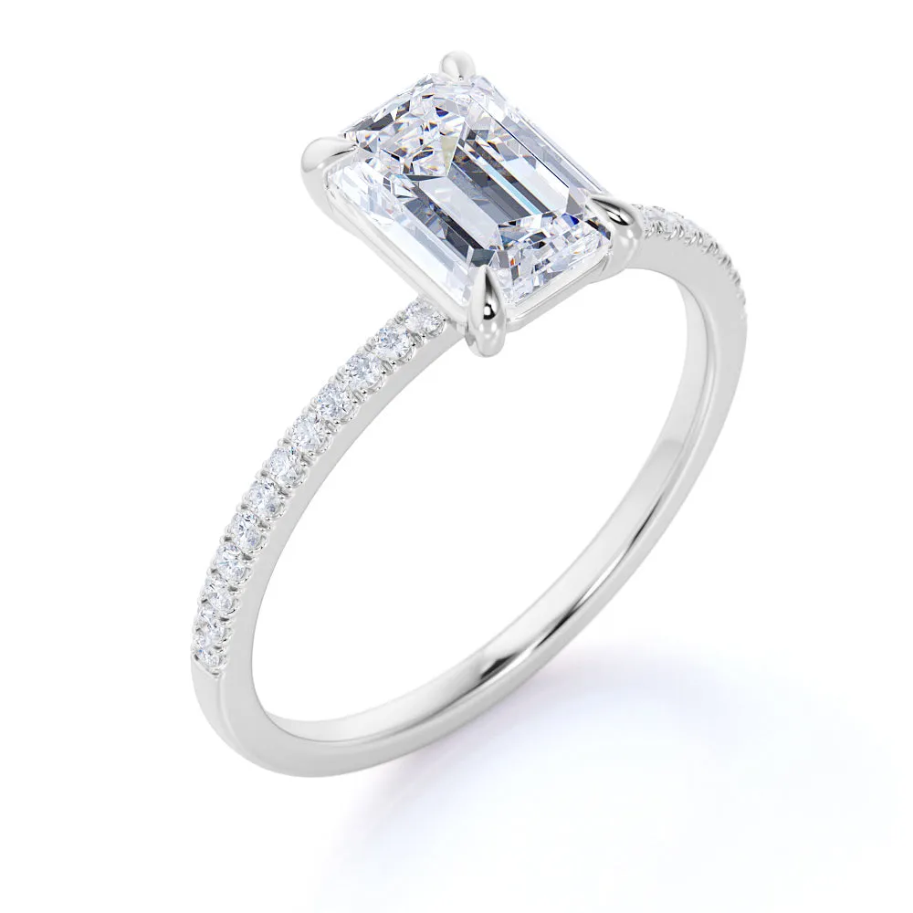 Wedding Ensemble 1.25 Carat Emerald Cut Moissanite Pave Engagement Ring