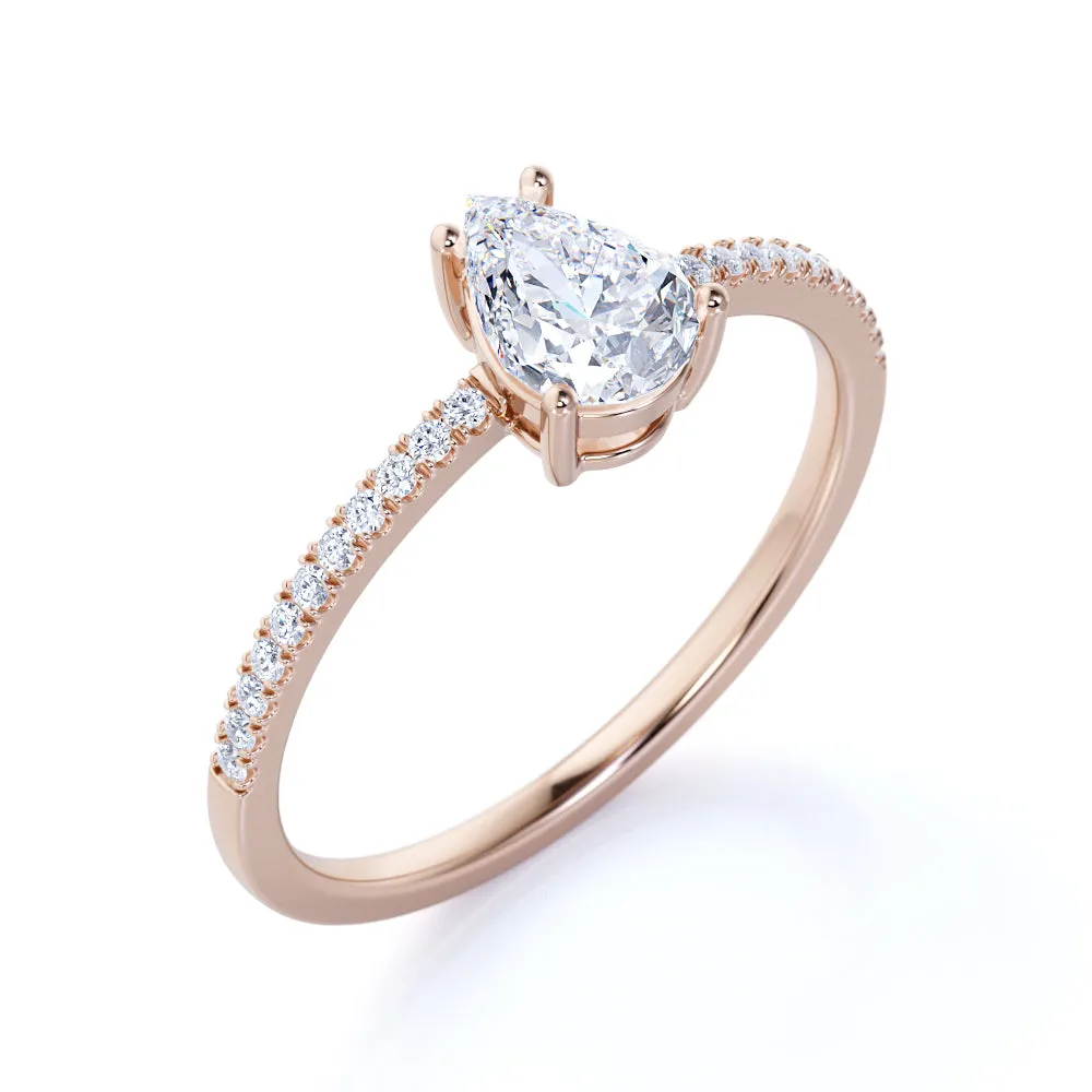 1.25 Carat Pear Shape Moissanite Pave Engagement Ring Luxurious Gem Occasion Style