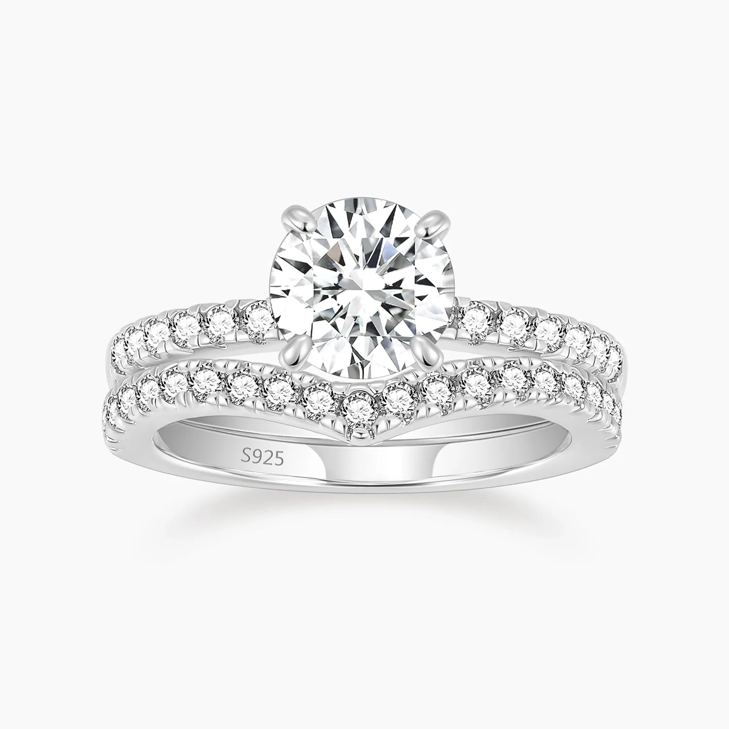 1.2CT 925 Sterling Silver Round Cut Crown Bridal Ring Set Sparkle Boost Modern Elegance