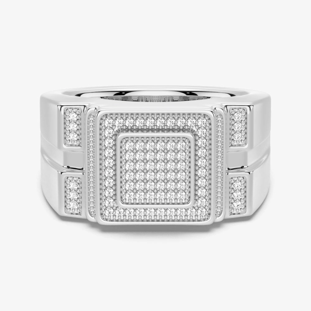 12mm Moissanite Micro Pave Square Stepped Men's Wedding Ring Glow Detail