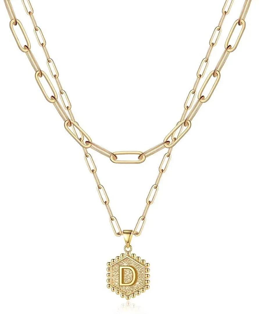 Attractive Adornment For Identity 14K Gold Plated Paper Clip Chain Simple and Delicate Layered Initial Necklace