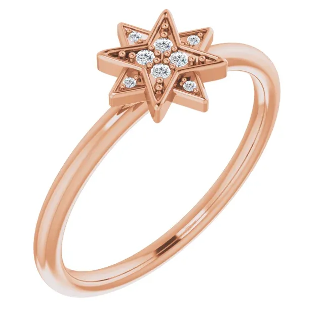 14K Rose .04 CTW Diamond Star Ring Designer Expression Polished Design
