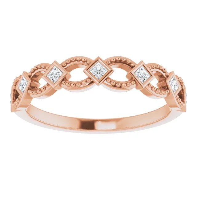14K Rose 1/6 CTW Diamond Stackable Ring Classic Contour Branded Gift