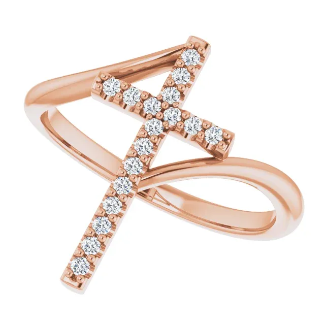 Stylish Addition 14K Rose 1/8 CTW Diamond Cross Ring