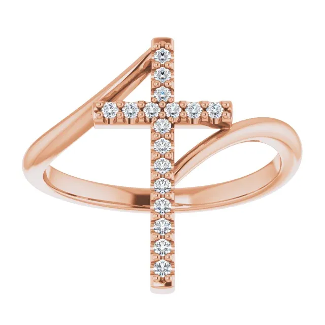 14K Rose 1/8 CTW Diamond Cross Ring Branded Piece