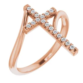 Balanced Texture 14K Rose 1/8 CTW Diamond Cross Ring