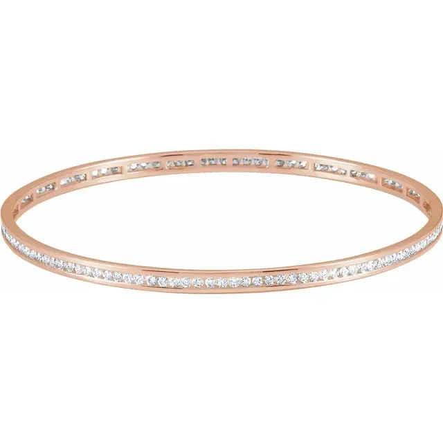 14K Rose 2 1/4 CTW Diamond Stackable Bangle 8" Bracelet Cutting edge