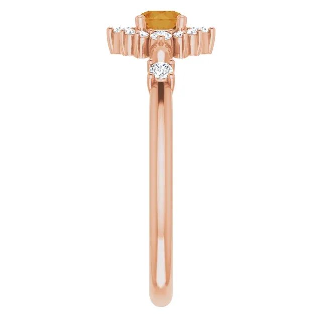 Perfect Gift Wonderful Symbol 14K Rose Citrine & 1/6 CTW Diamond Ring