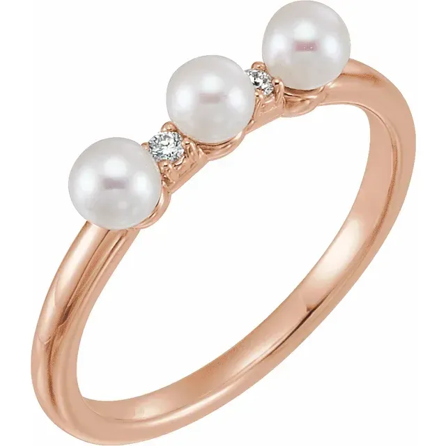 Elegant Outfit 14K Rose Freshwater Cultured Pearl & .03 CTW Diamond Stackable Ring