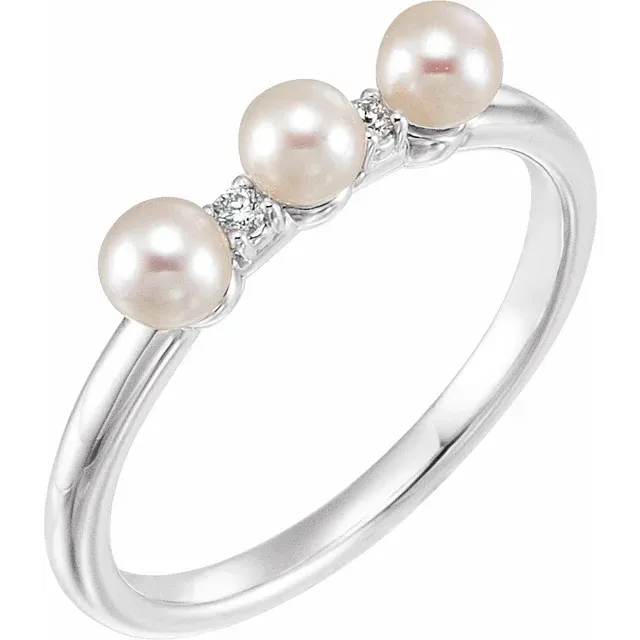 Vintage Style 14K Rose Freshwater Cultured Pearl & .03 CTW Diamond Stackable Ring