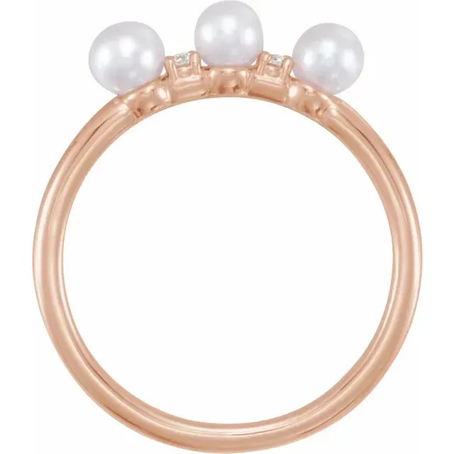 Couture Accent 14K Rose Freshwater Cultured Pearl & .03 CTW Diamond Stackable Ring
