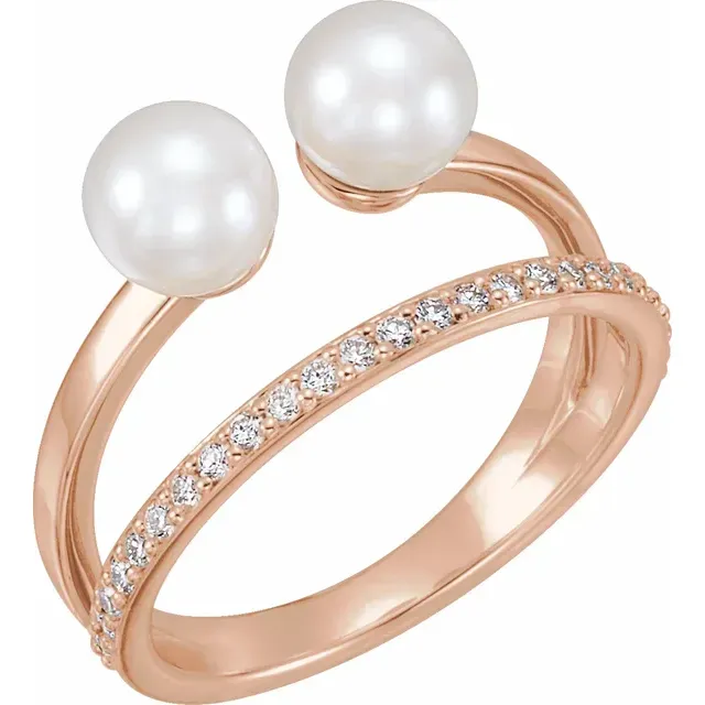 14K Rose Freshwater Cultured Pearl & 1/5 CTW Diamond Ring Natural Spark Luxury Touch Design
