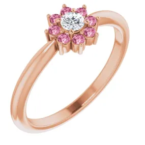 Premium Statement Classic Appeal 14K Rose Pink Tourmaline & .06 CT Diamond Flower Ring