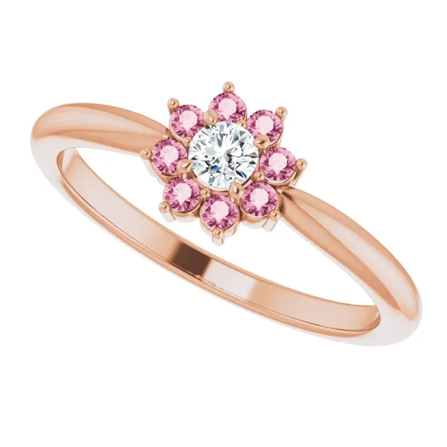 14K Rose Pink Tourmaline & .06 CT Diamond Flower Ring Creative Mark
