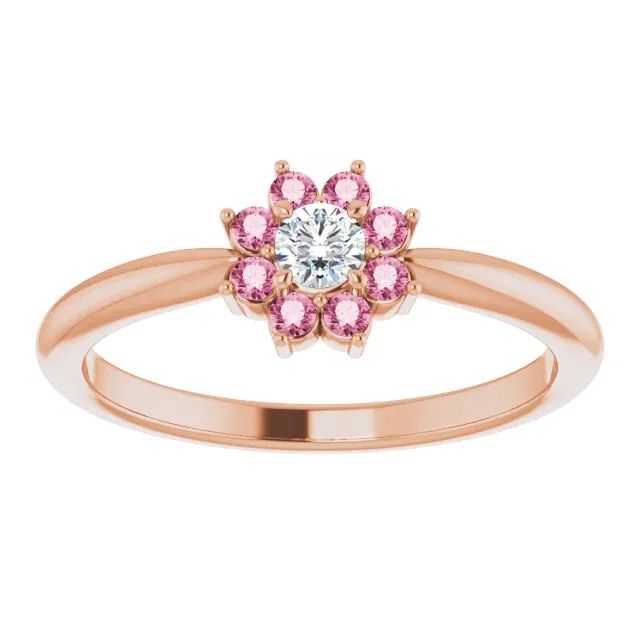 14K Rose Pink Tourmaline & .06 CT Diamond Flower Ring Style Boost