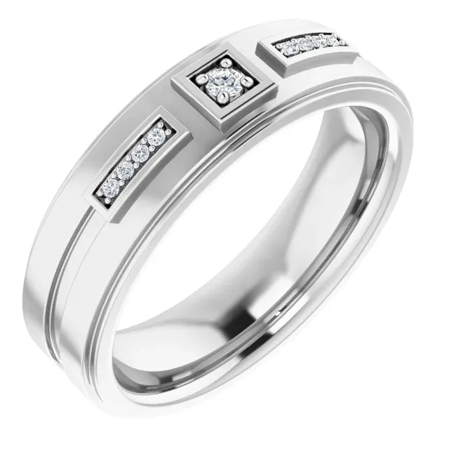 14K White .06 CTW Diamond Men's Ring Creative Product Modern Wear