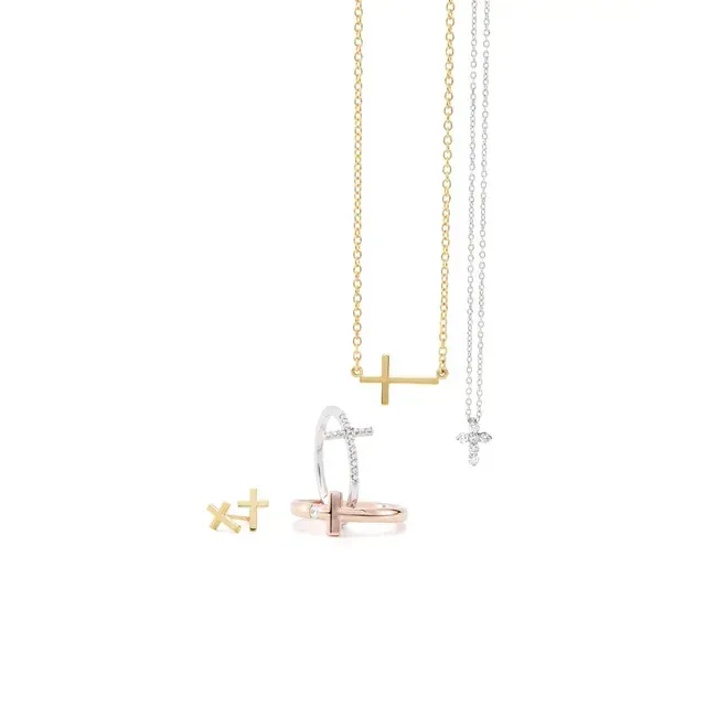 Unique Design Matching Set 14K White .08 CTW Diamond Sideways Cross Ring