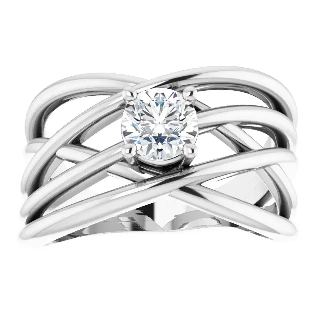 Fantastic Art Work Outfit 14K White 1/2 CT Diamond Solitaire Criss Cross Diamond Ring