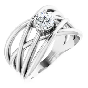 Perfect Match 14K White 1/2 CT Diamond Solitaire Criss Cross Diamond Ring