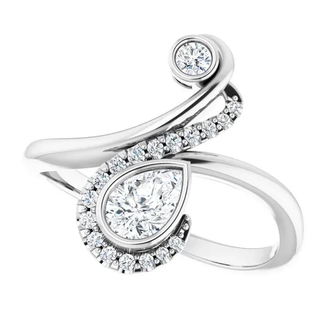 Elegant accessory Secure Gift 14K White 1/2 CTW Diamond Bezel-Set Bypass Ring