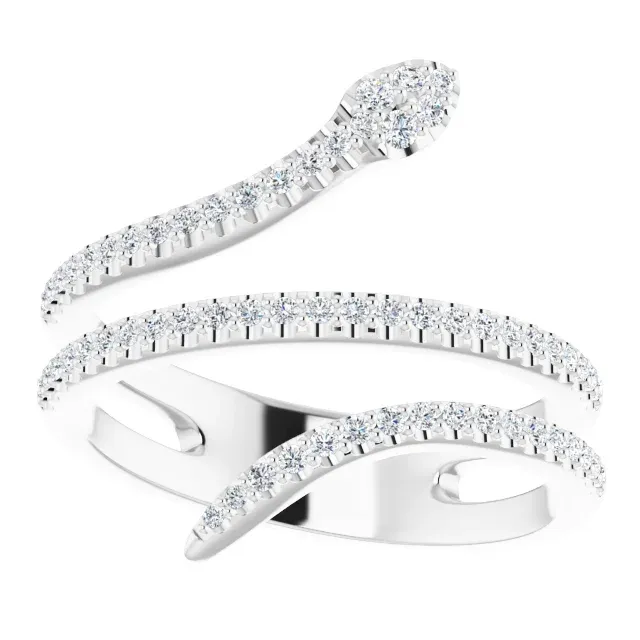 14K White 1/3 CTW Diamond Snake Ring Exquisite Style
