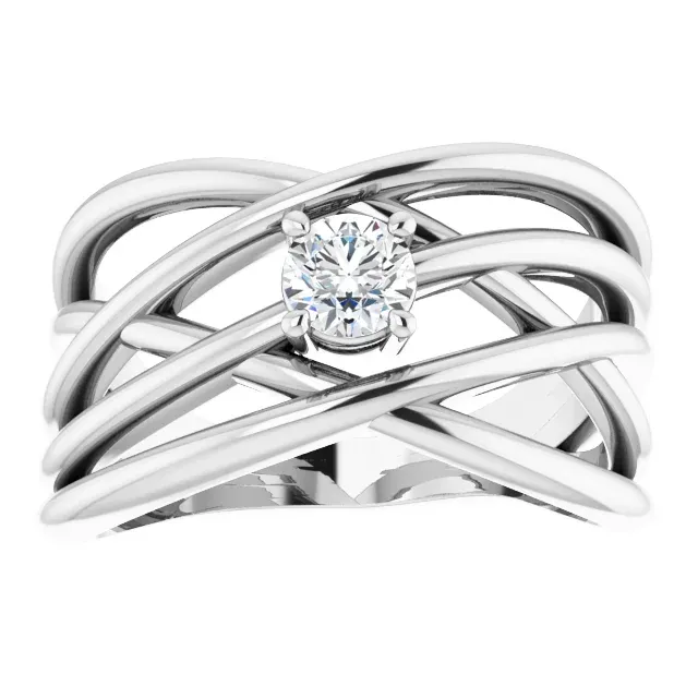 14K White 1/4 CT Diamond Solitaire Criss Cross Diamond Ring Amazing Accessory Dramatic Effect