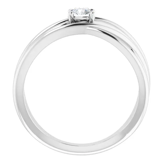 14K White 1/4 CT Diamond Solitaire Criss Cross Diamond Ring Strong Design