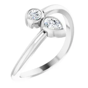 14K White 1/4 CTW Diamond Bezel-Set Bypass Ring Fashion Look Unique Object