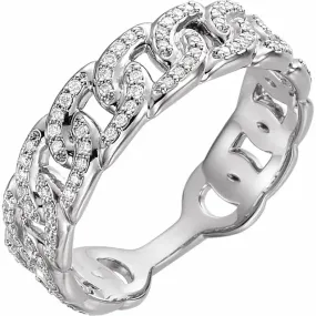 14K White 1/4 CTW Diamond Stackable Chain Link Ring Sparkling Article