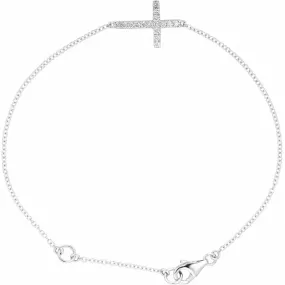 Uplifting Amalgamations Inclusive Choice 14K White 1/5 CTW Diamond Sideways Cross 8" Bracelet