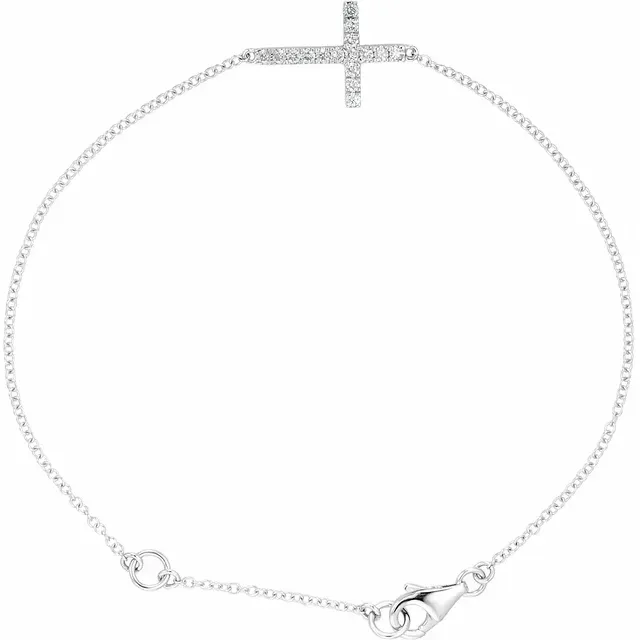 Uplifting Amalgamations Inclusive Choice 14K White 1/5 CTW Diamond Sideways Cross 8" Bracelet