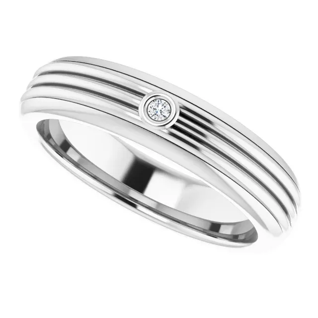 14K White 1.7 mm Round .025 CTW Diamond Men's Ring Hand Finished