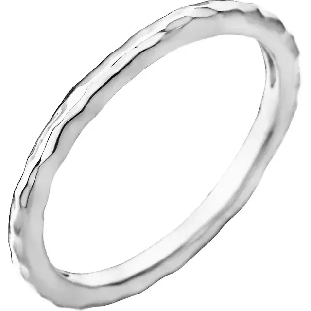 Boyfriend Gift 14K White 1.8 mm Hammered Stackable Ring Size 7