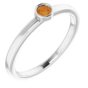 14K White 3 mm Round Citrine Ring Stylish Decoration