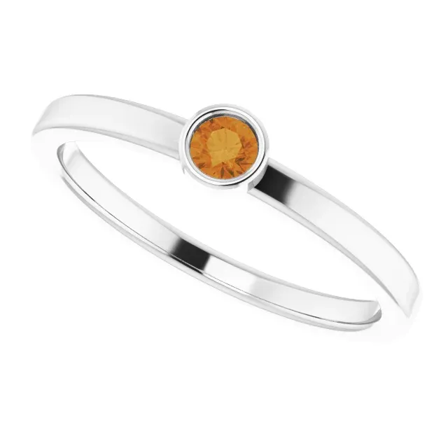 14K White 3 mm Round Citrine Ring Modern Item