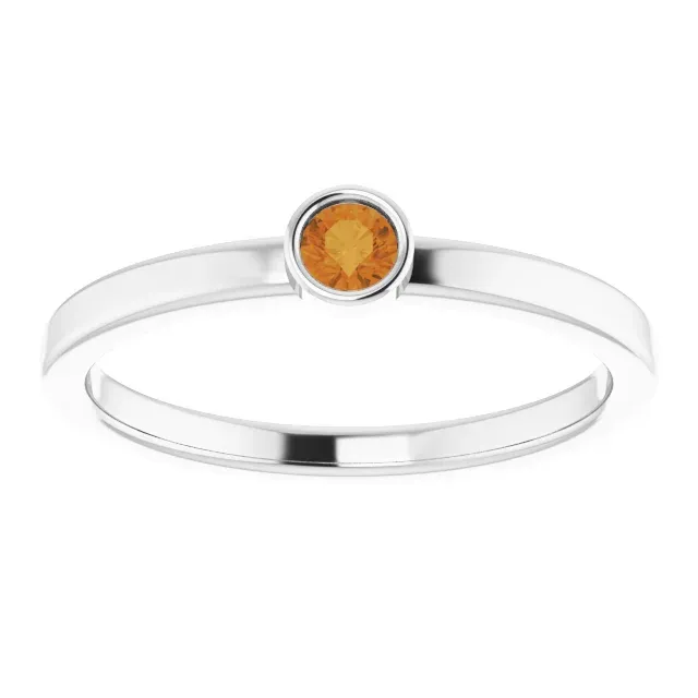 14K White 3 mm Round Citrine Ring Personal Statement Sparkling Piece