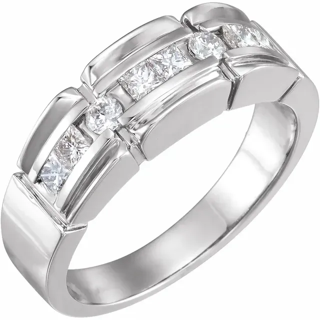 14K White 3/4 CTW Diamond Accented Men's Ring Economical Article Eternal Item