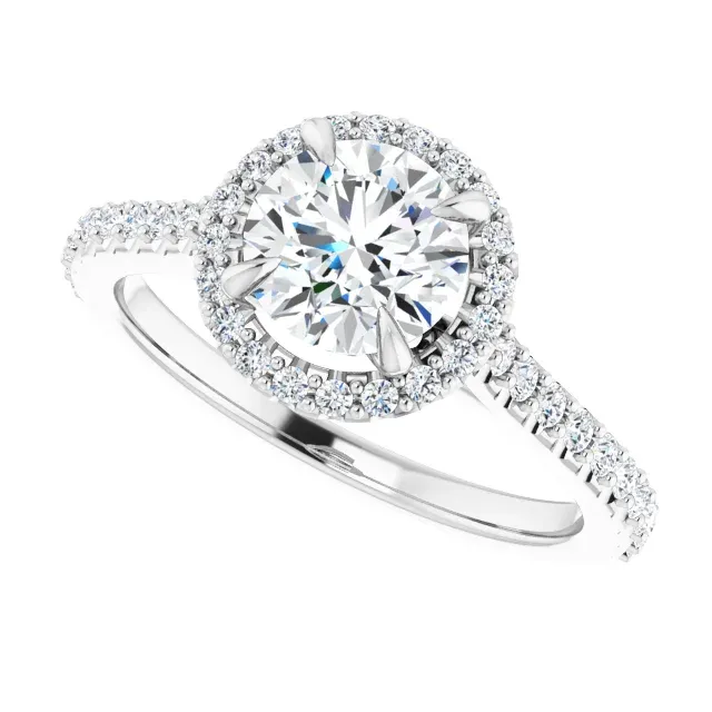 Beautiful Ornament High-End Adornment 14K White 6.5 mm Round Forever One Moissanite & 1/3 CTW Diamond Engagement Ring
