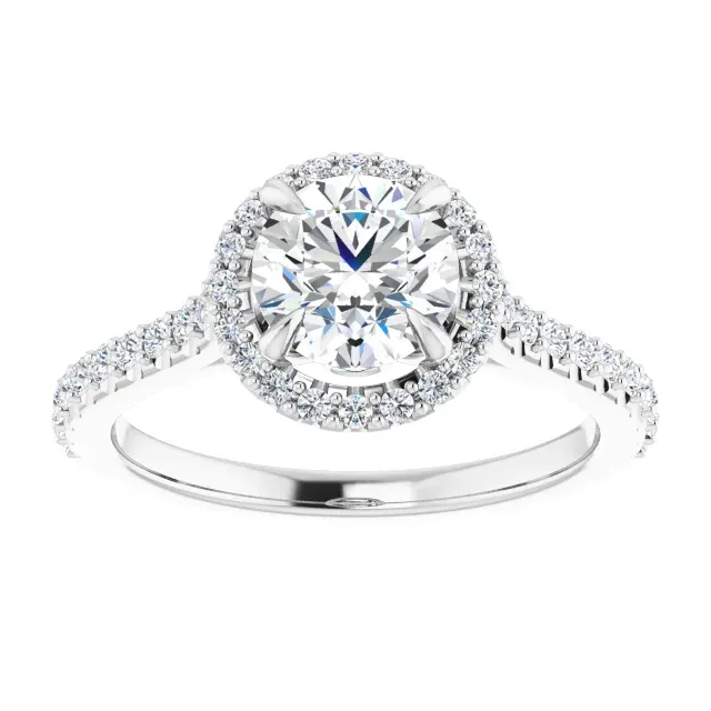 14K White 6.5 mm Round Forever One Moissanite & 1/3 CTW Diamond Engagement Ring Exploratory Piece Romantic Embellishment