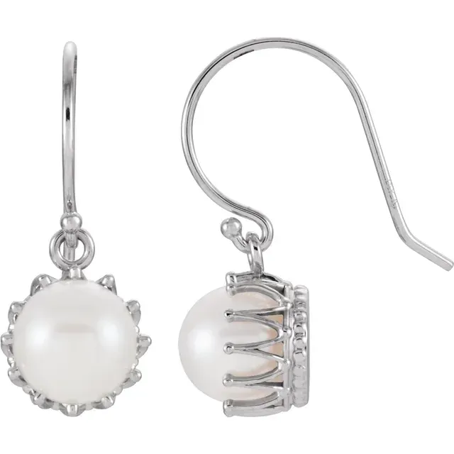 Distinct Highlight Handcrafted Highlight 14K White 7.5-8 mm Freshwater Cultured Pearl Crown Earrings