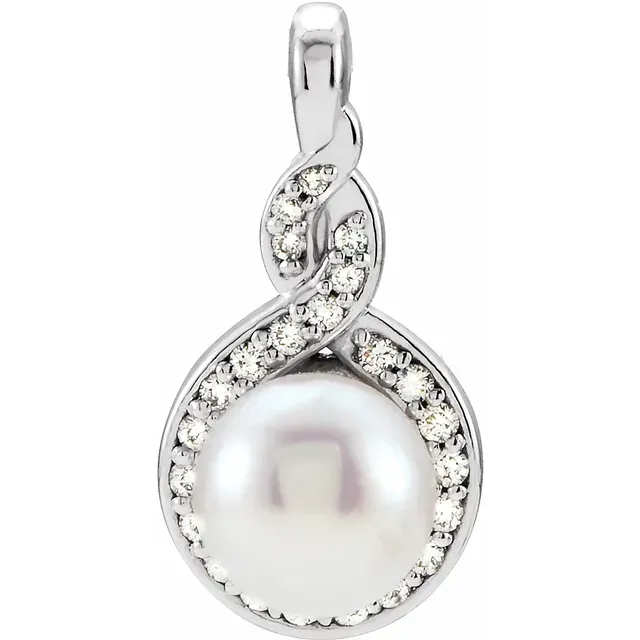 Polished Jewelry Gifting Moment 14K White Akoya Cultured Pearl & 1/10 CTW Diamond Pendant