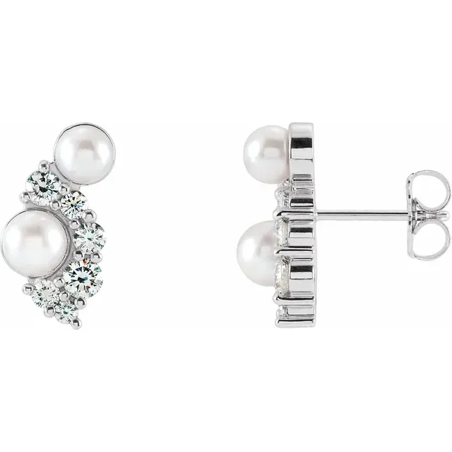 Ocean Look Eye Catching 14K White Akoya Cultured Pearls & 1/2 CTW Diamond Earrings