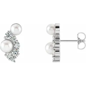 Ocean Look Eye Catching 14K White Akoya Cultured Pearls & 1/2 CTW Diamond Earrings